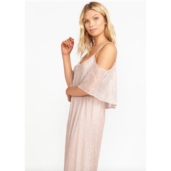 Show Me Your Mumu Caitlin Ruffle Maxi Dress Gown Mauve Metallic Pink Size XS NEW - Picture 3 of 10